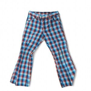 70's Blue & red plaid flared pants 30"‎ X 26" (L6) toughskins by Sears & Roebuck
